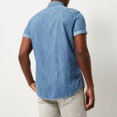 Mid blue wash Western short sleeve shirt